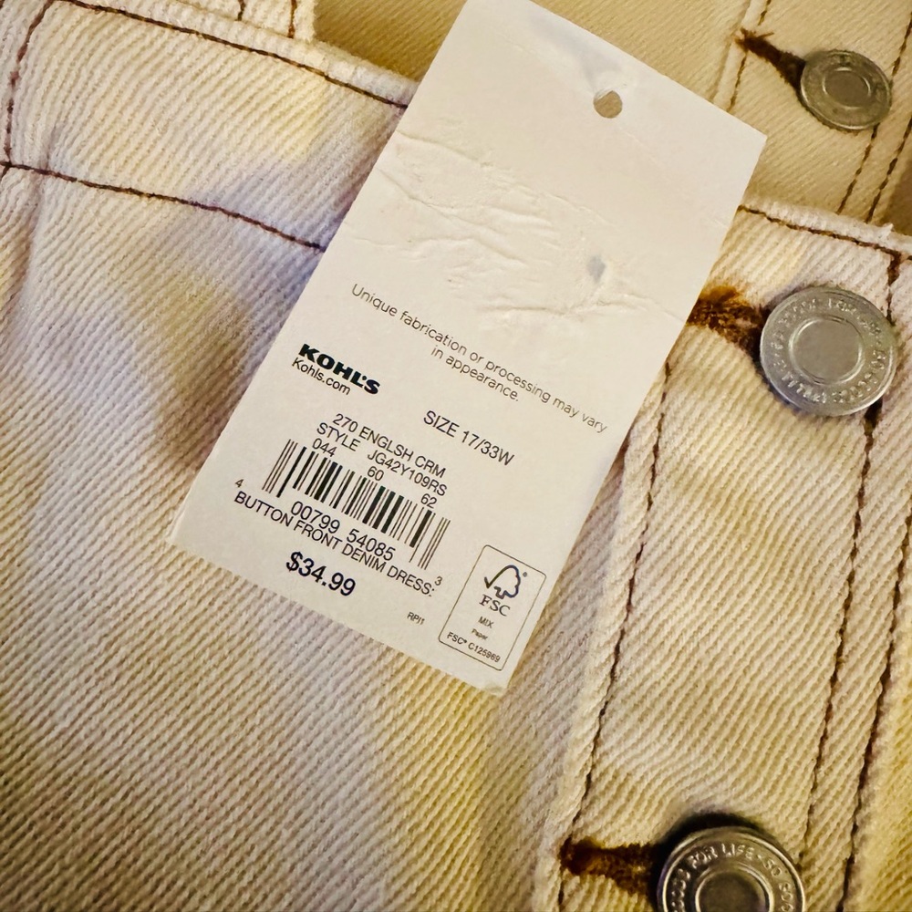 Kohl's Cream Button-Down Dress